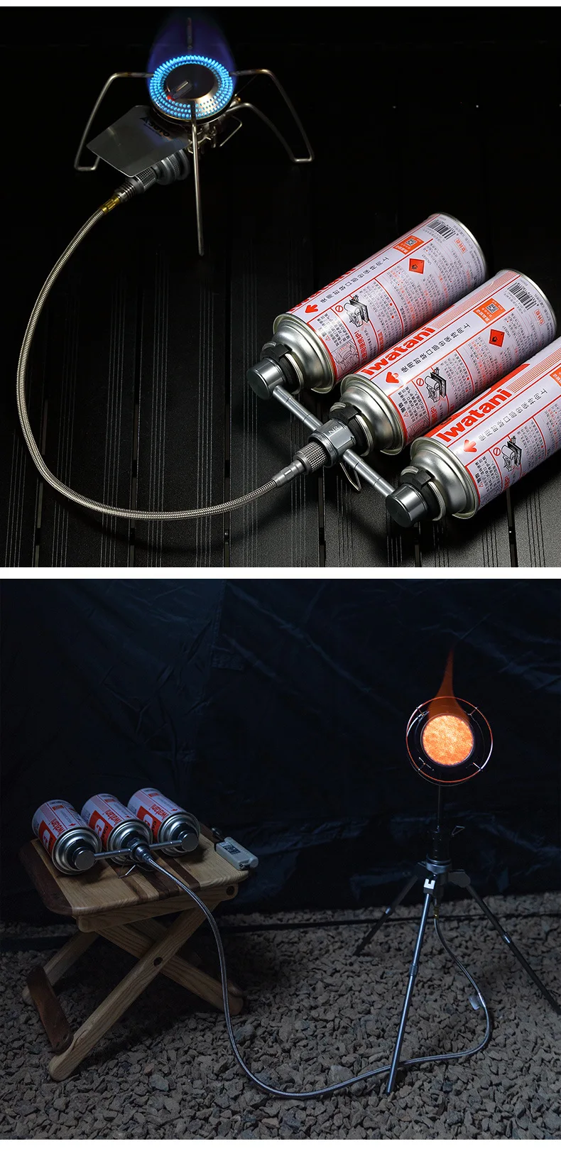 3 convert gas heads for 227g/250g butane gas tank with hose connection to magnet valve of butane gas stove