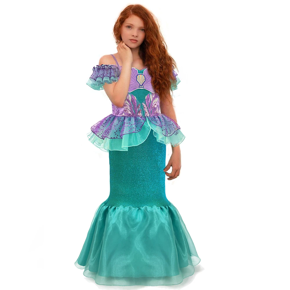 Halloween Infant Girls Princess Ariel Dress Little Mermaid Costume Baby Green Ruffle Cute Frocks Fancy Ariel Dress for Children