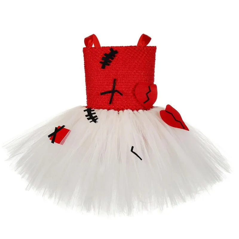 
New Halloween Voodoo Doll Halloween Tutu Dress for Girls Birthday Party Handmade Children Party Clothing Knee-Length Dress 