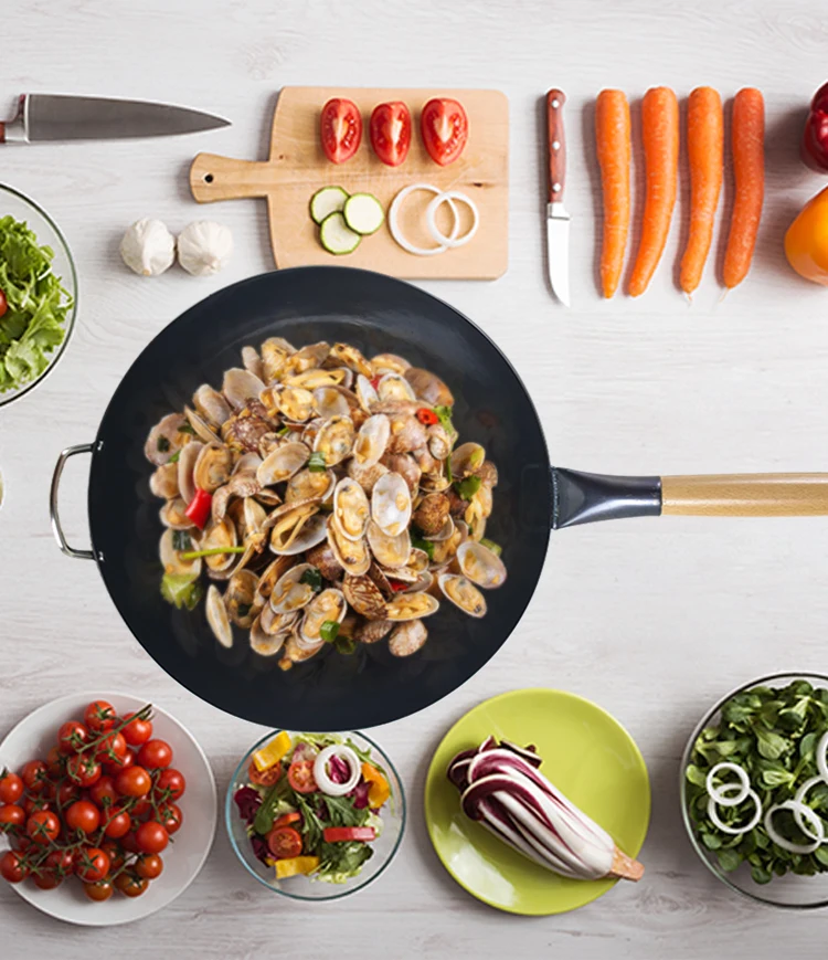 custom kitchen accessories health non-coating cooking wok cuisine iron fast food Fry pan