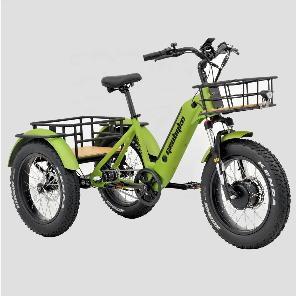 2024 Hotselling 24 Inch Electric Trike Fat Tire 3 Wheel Electric Tricycle Three Wheels Adult Cargo Electric Bike with Basket