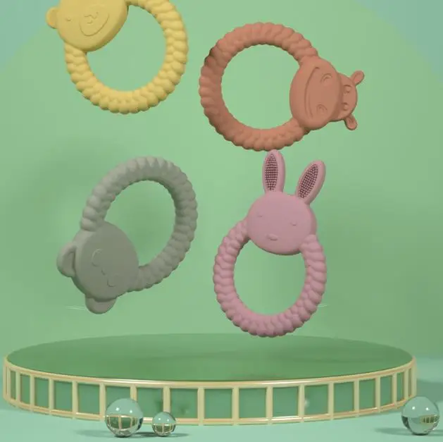 Custom newborn baby design Food grade infant teething chewing silicone bunny animal teether baby toy