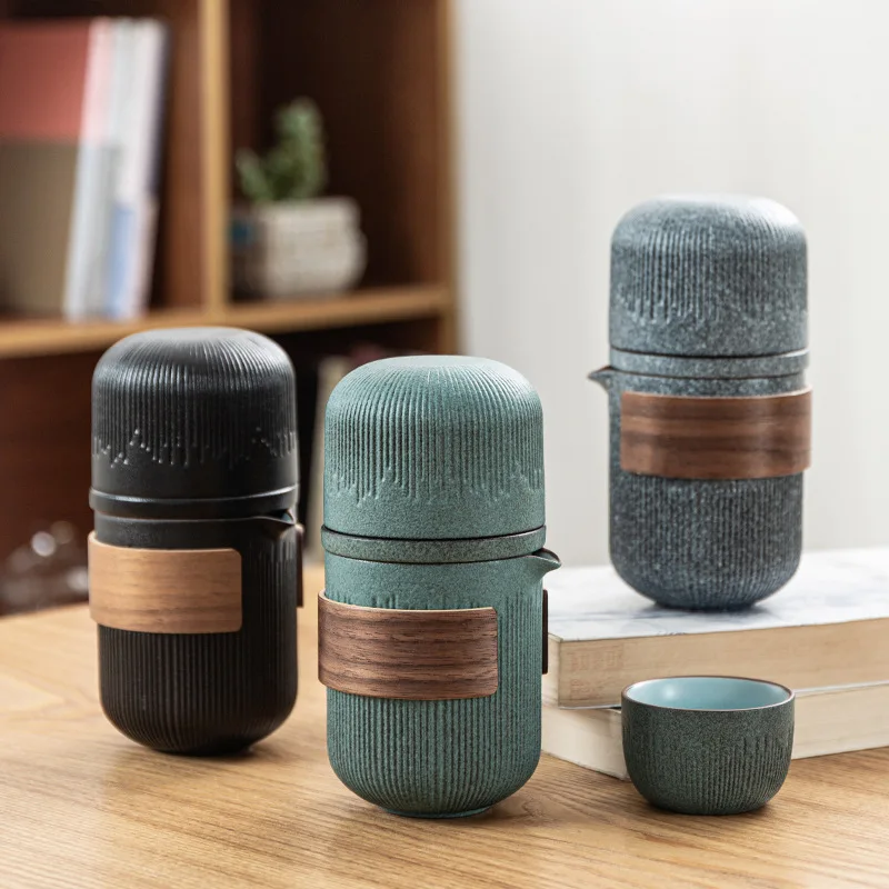 high quality fashion unquie Chinese kunfu portable travel ceramic tea cup set, water kettle 4 cups set with bag