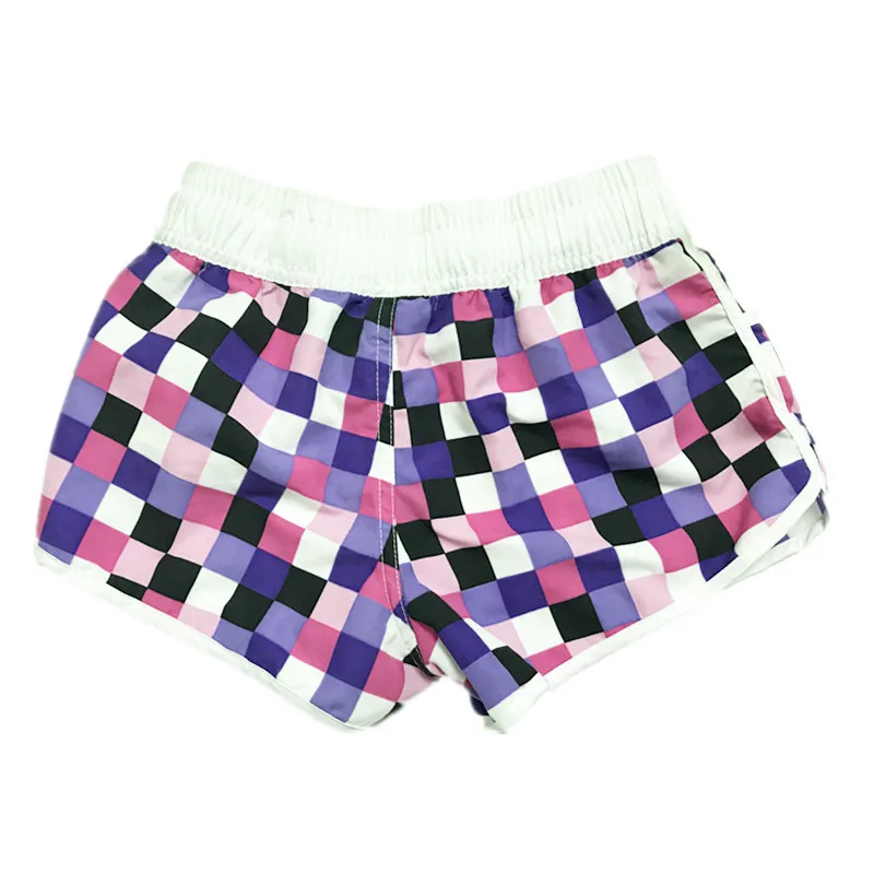 Custom baby kids swim trunks wholesale wholesale high quality cute little girls purple plaid summer beach shorts