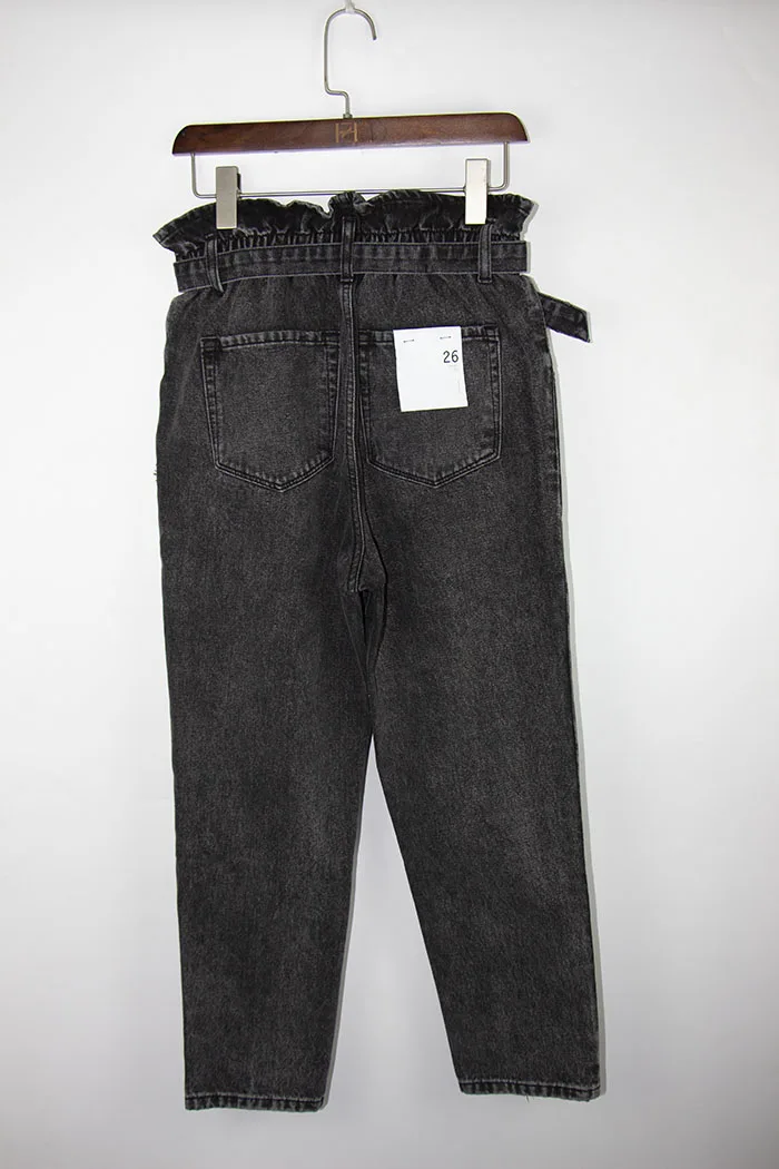 
2021 factory custom boyfriend jeans women Elastic Waist gray mom jeans vintage denim trouser 