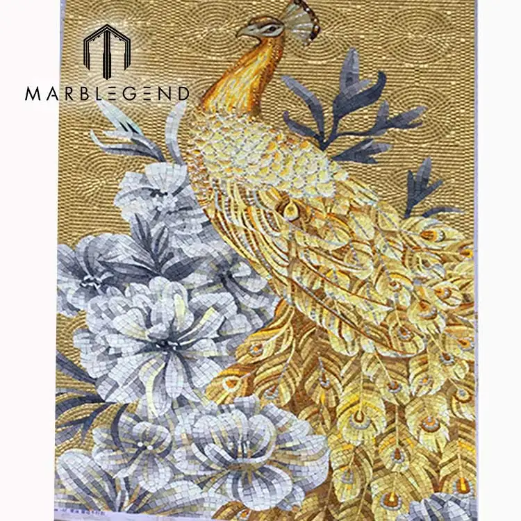 Decorative Artistic Mosaic tiles Background Mural Wall pattern Peacock Mosaic Tile