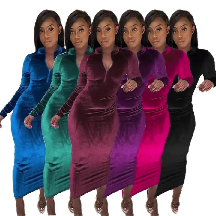 Новинка Осень 2021 платья из бархатной ткани с длинным рукавом Элегантные повседневные платья для женщин