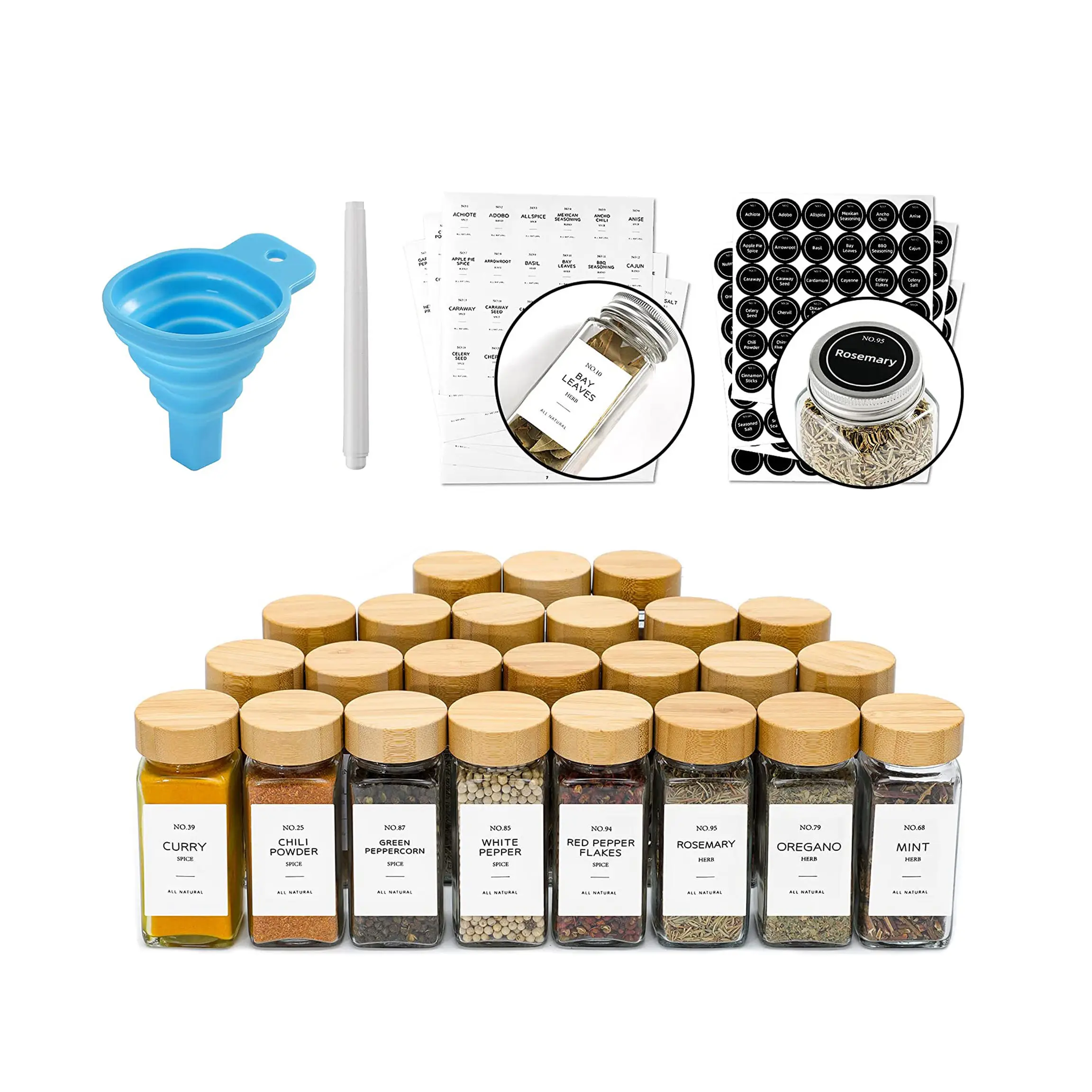 Small Mini Glass Seasoning Bottle Food Container Kitchen Refrigerator Storage Bottles Spice Jars With Bamboo Lid For Counter