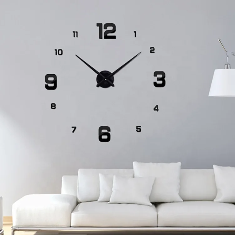 
wholesale modern home decorative wall mounted watches frameless sticker 3d DIY wall clocks 