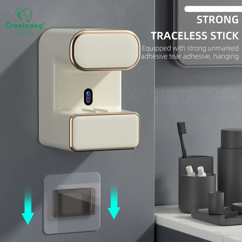 Bathroom Wall Automatic Toothpaste Dispenser with 3 disinfect Toothbrush Slots, Auto Toothpaste Dispenser with Sensor for Family
