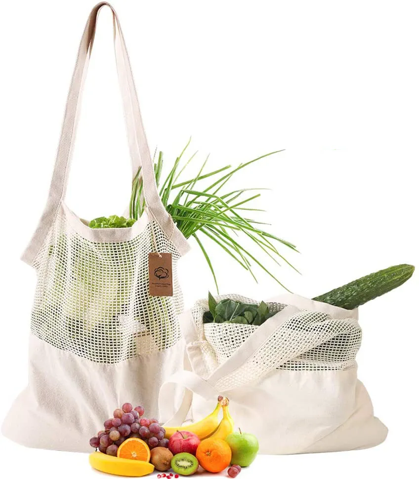 Eco Friendly Reusable Mesh Bag Washable Natural Organic Cotton Mesh Produce Shopping Bag Produce Bags For Vegetable Fruit