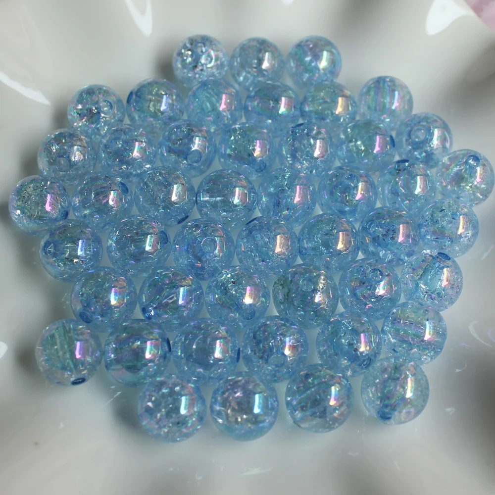 Wholesale 12mm Sparkly Colors Inside Transparent Crackle Beads Round Bubblegum Ball Beads Charms Bracelet Beads Jewelry Making