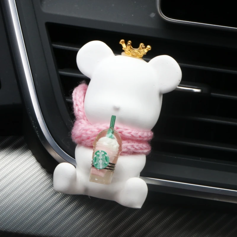 Bear Shape Decoration Fragrance Car Vent Clip Ceramic Aroma Stone Diffuser Clay Scented Porcelain Air Freshener