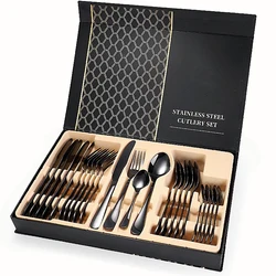 Luxury Gold Cutlery Set Stainless Steel Utensils Knife Fork Spoon Flatware Set Gradient Sliver Cutlery Set with Gift Box