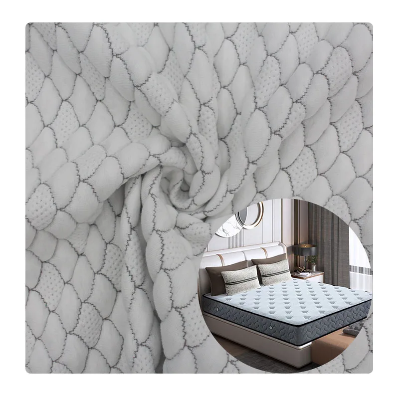 Stretch Knitted Mattress Jacquard Gray Staple Fiber Mattress Fabric Home Textile Fabric Spandex Mattress Fabric