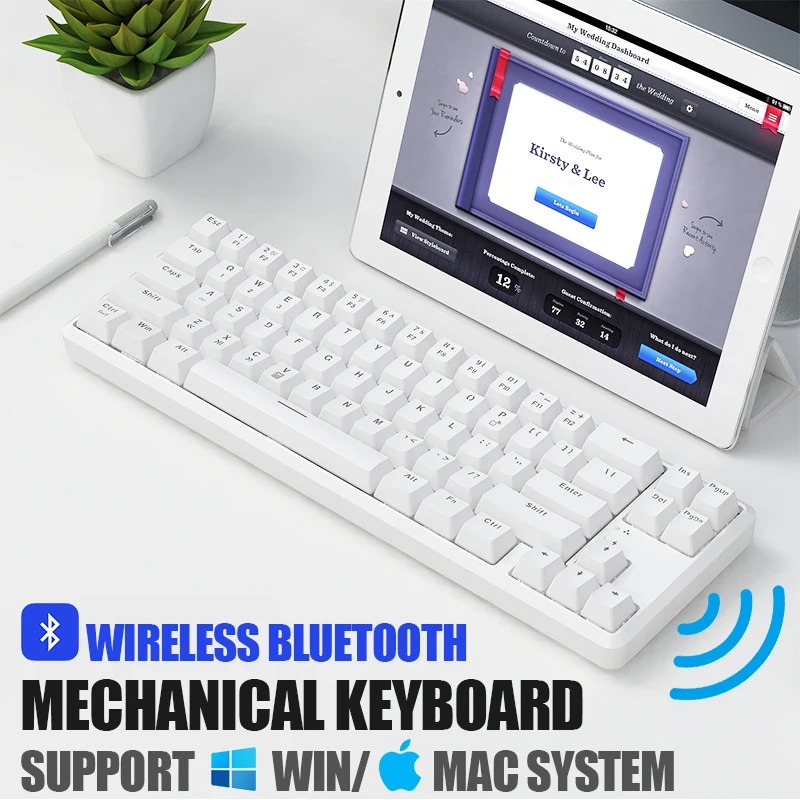 
Wireless BT 3.0 Dual-Mode Professional Mechanical Keyboard Black and White Suitable for iPad Android IOS Laptop 