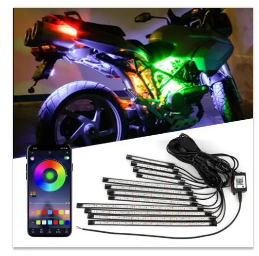 Кин великолепие для автомобилей и мотоциклов, Underglow свет цвет мечты стример приложение днища системы неоновый свет 12 шт. авто светодиодные полосы комплект