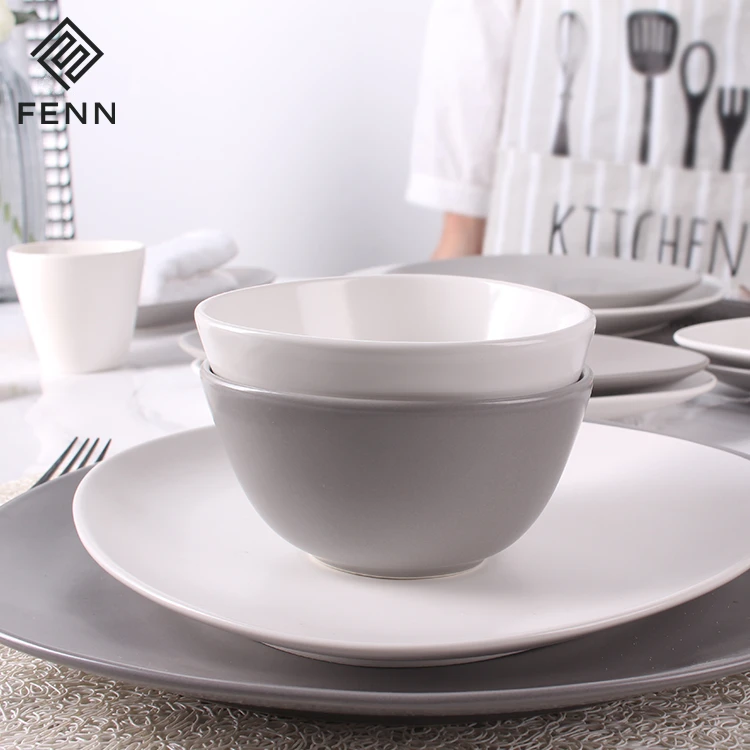 New product western style cobblestone design black matte ceramic 16 piece dinnerware set