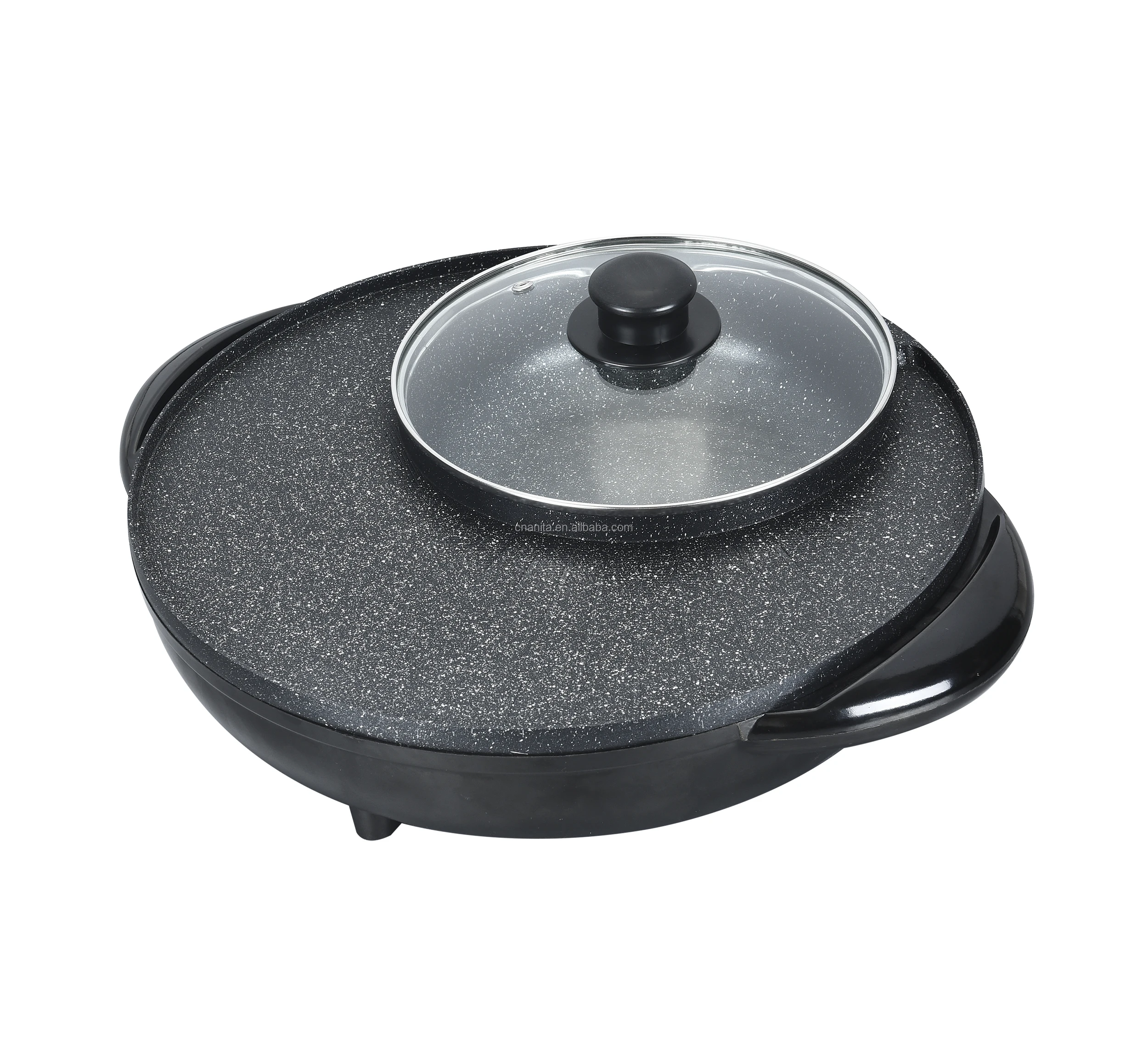 Low power household 1000 W BBQ electric grill with marble coating smokeless electric griddle with hot pot