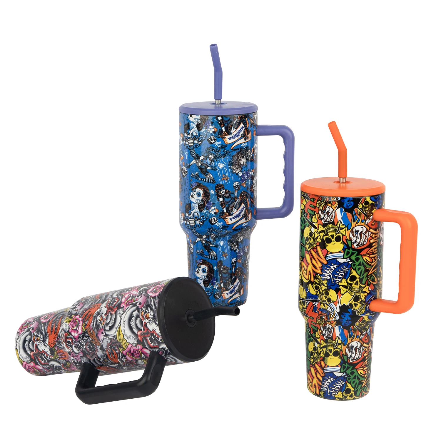 Portable 40 Oz Vaccum Tumbler With Handle And Straw Lid Insulated For Kids For School