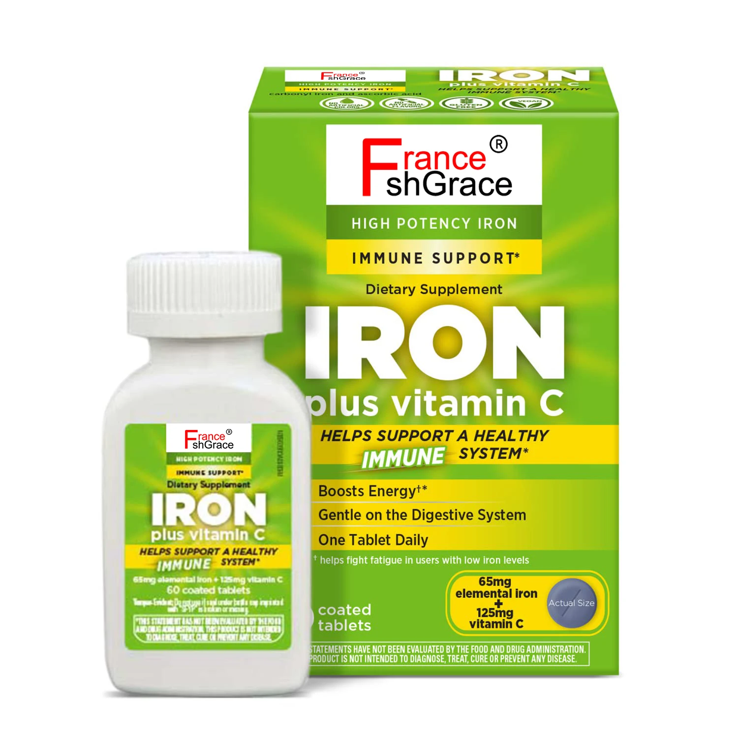 Vitron-C Iron Supplement Once Daily High Potency Iron Plus Vitamin C, Support Red Blood Cell Production Dye Free Tablets