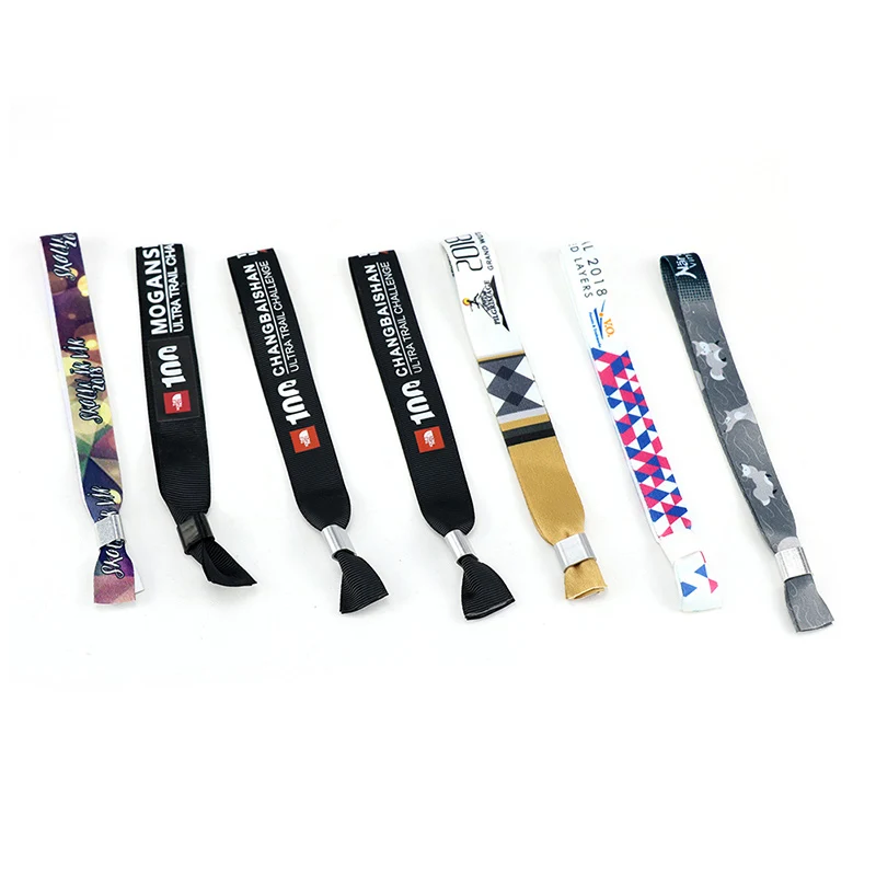 Custom Promotion Cheap Event Textile Polyester Festival Fabric Jacquard Woven Bracelet Wedding Wristband With Slide Lock