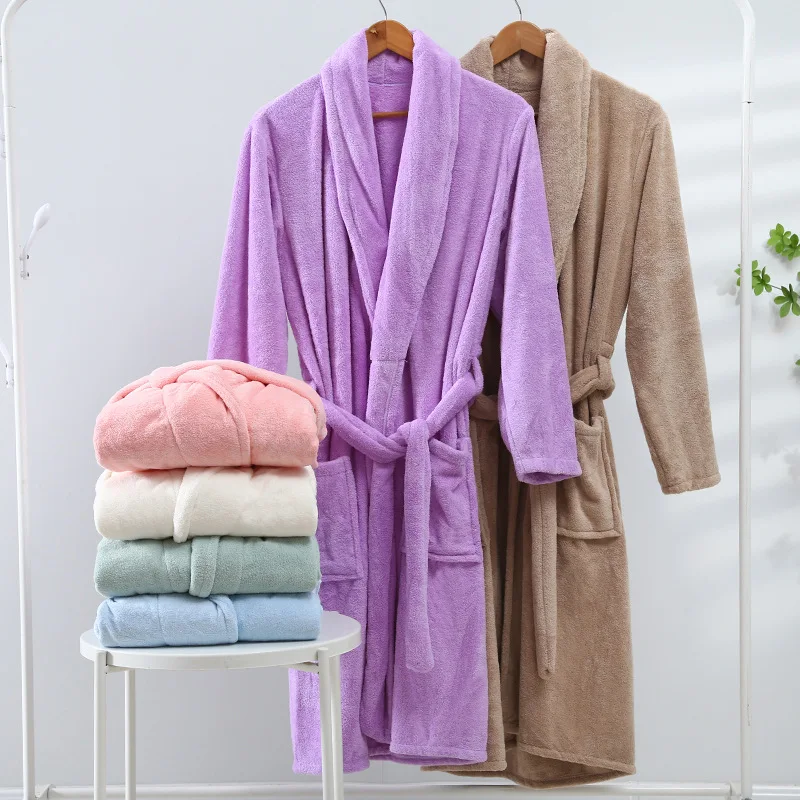 Wholesale bathroom towel bath robe spa hotel Coral fleece bath adult shower towel bath robes for women
