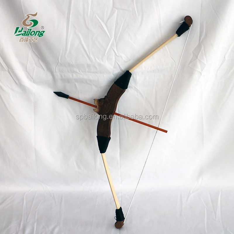 Verified supplier hand carved animal handle kids shooting toy wooden bow and arrow outdoor game