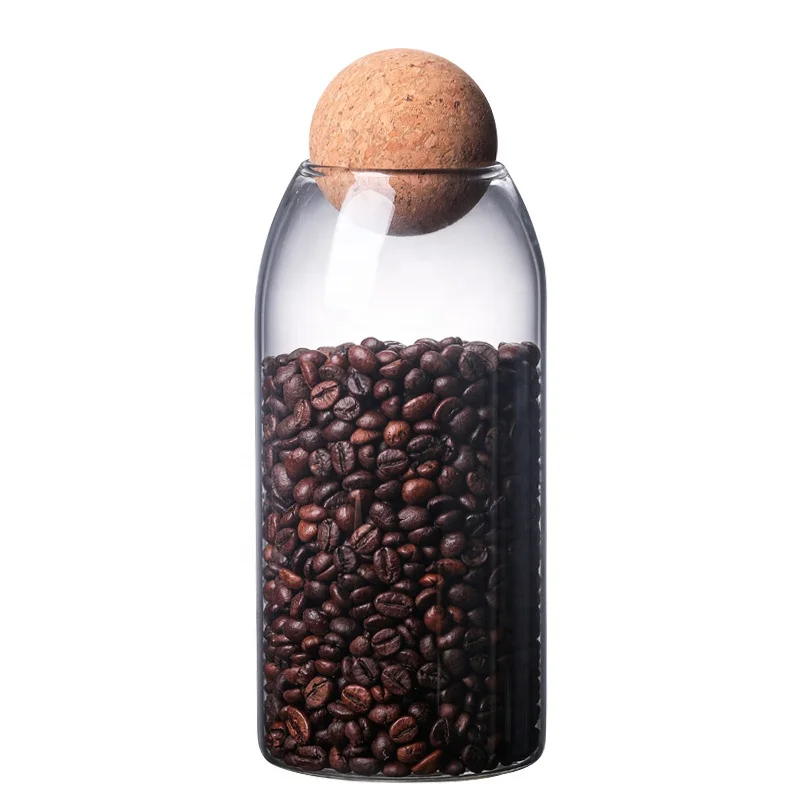 Unique Storage Round High Borosilicate Home Good Hand Blown Glass Jar with Round Cork Lid