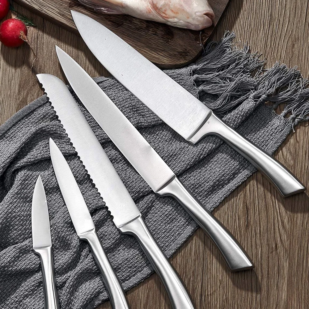 High quality hollow handle kitchen chef knives set stainless steel kitchen knife set with stand