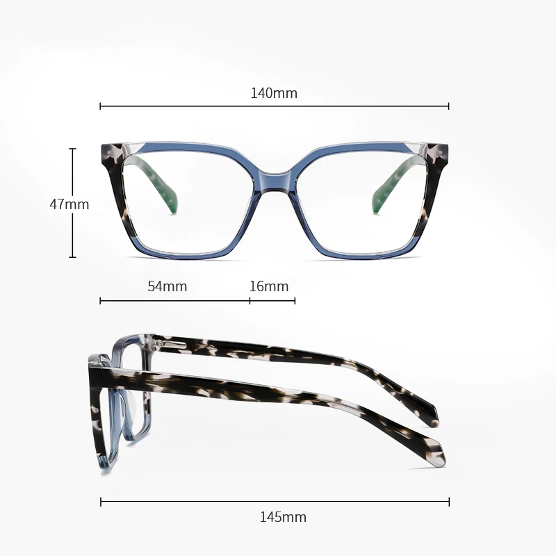 Bold Square Glasses Frames with Angular Color-Mixed Design and Anti Blue Light Protection Lenses Acetate Glasses for Unisex