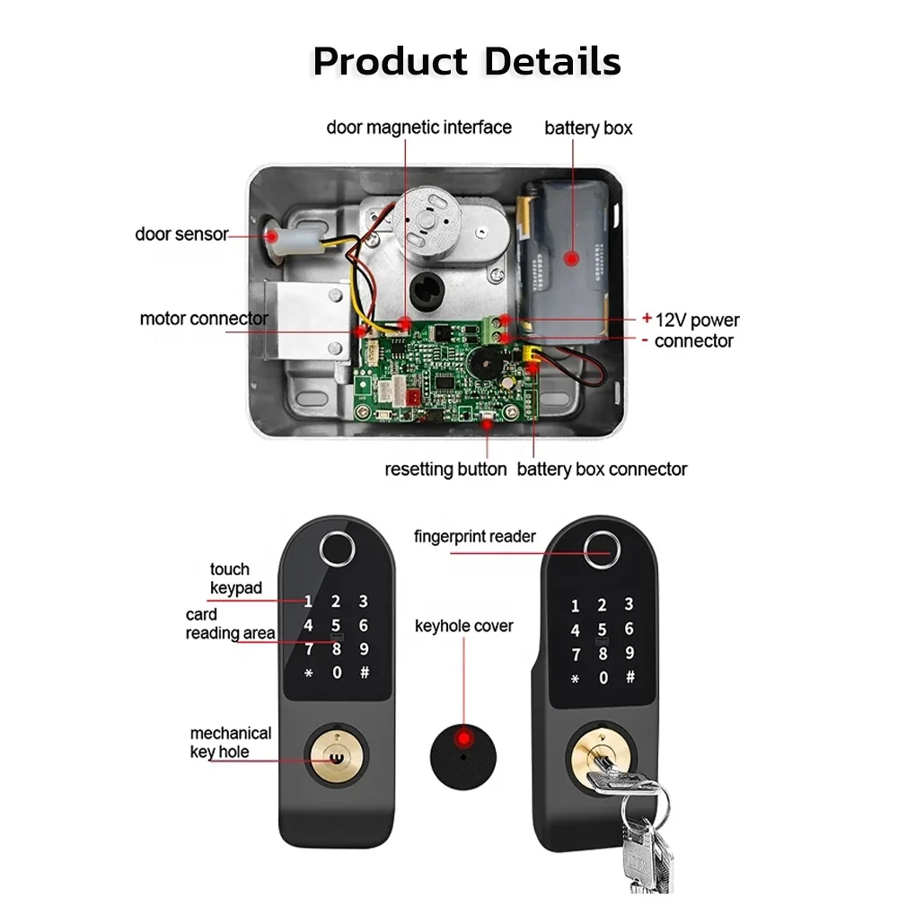 Fingerprint Rim Smart Door Lock BLE TT Lock APP Waterproof Keyless Digital Door Lock