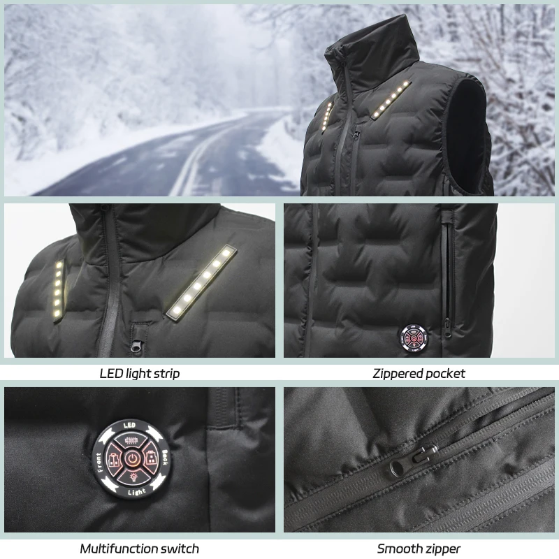 Heated Vest 12V Green Reducing Hunting Diving Battery Electric Winter Men Bike Heated Vest Custom Logo