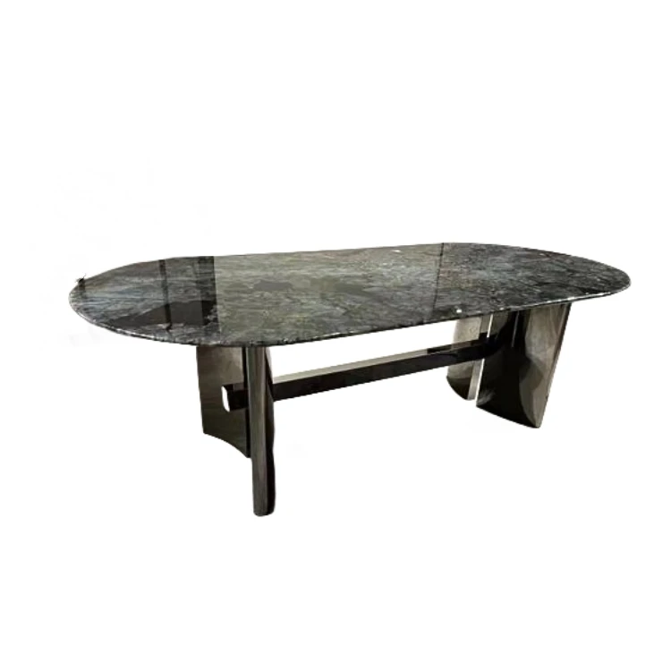 Sailboat type base titanium black mirror dining table