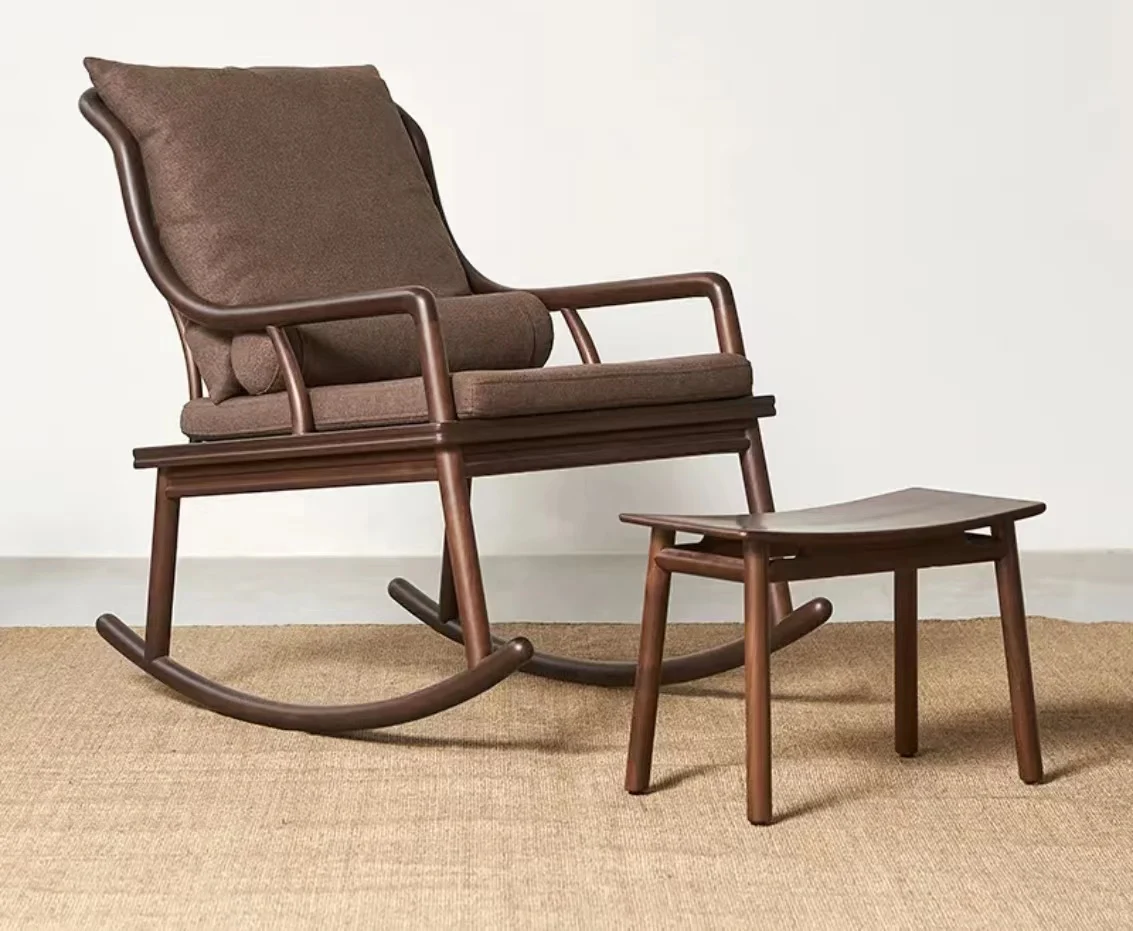 Modern Nordic Style Light Luxury Rocking Chair South American Teak for Home Office Bar Leisure for Living Room
