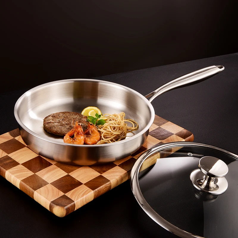 28CM Frying Pans 304 Stainless Steel Non-Stick Honeycomb Texture Cookware Set with Lid Pots Cooking kitchen item Ready to Ship