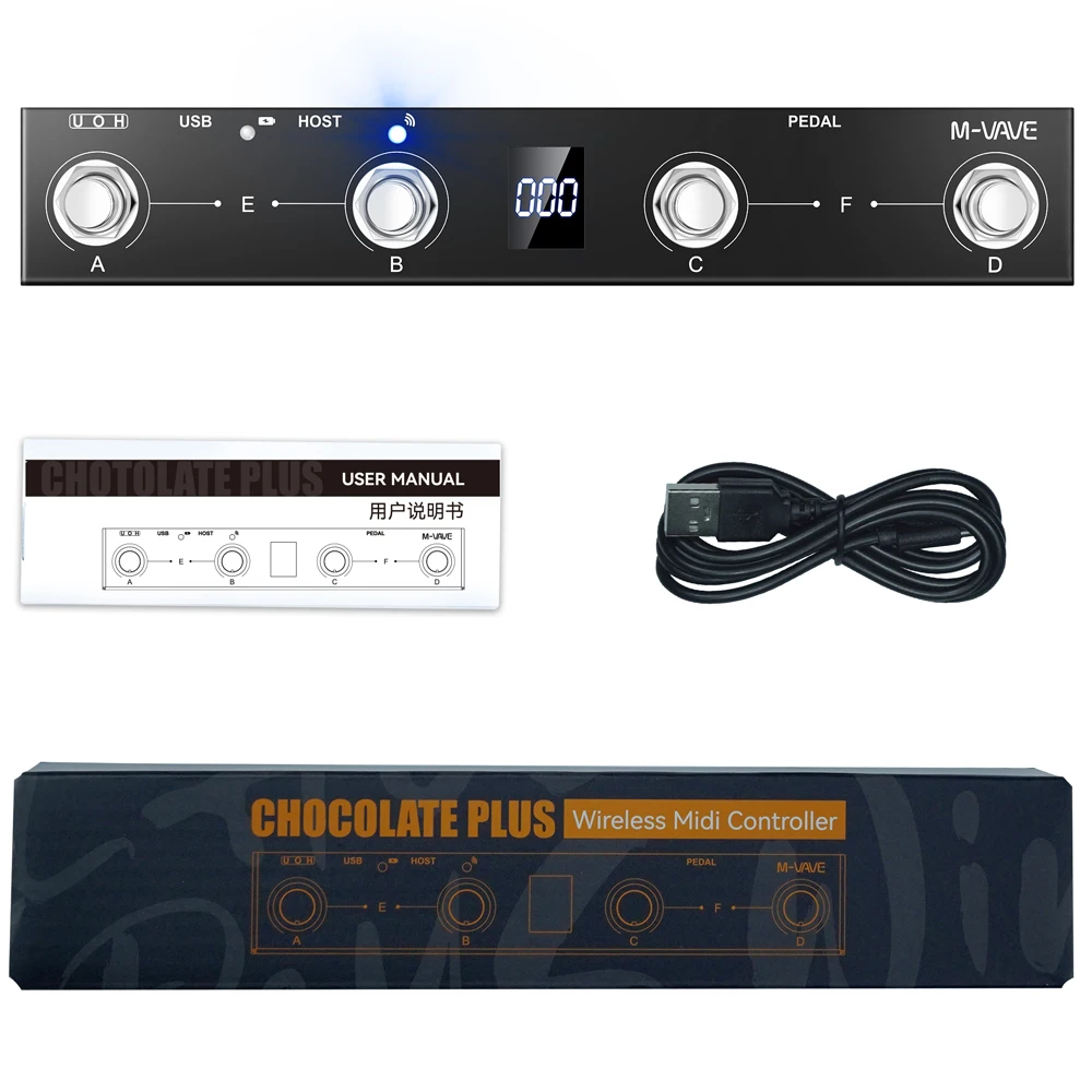 MIDI Foot Controller Wireless MIDI Controller Rechargeable 4 Buttons Pedal APP Control Chocolate Rechargeable