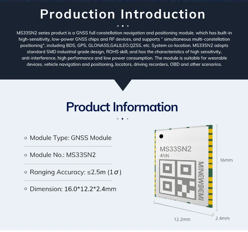 MS33SN2 Single-band Multi-constellation GPS Module Supports AGPS TCP Accelerate Positioning Solutions GNSS Module