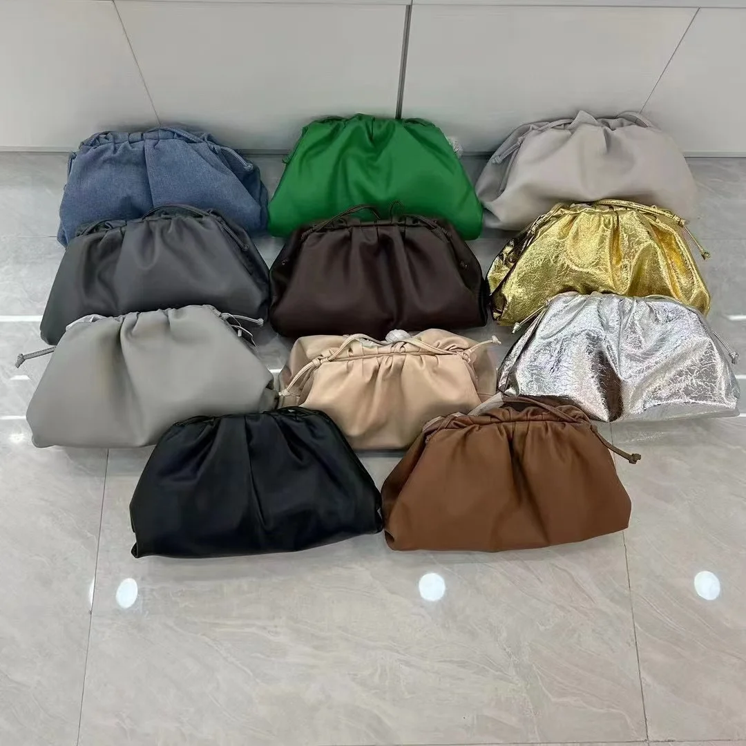 fashion women small genuine leather mini soft cloud bag for lady hand clutch bag purse with string strap pouch evening purse