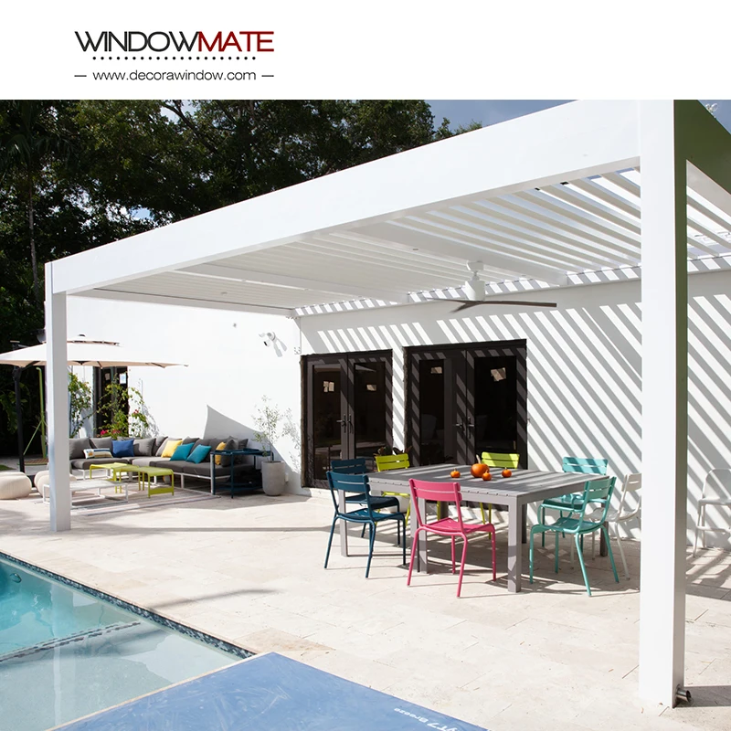 Wall mounted aluminum set solar panel waterproof sunroom pergola brackets glass walls pavilion smart pergolas for outdoor