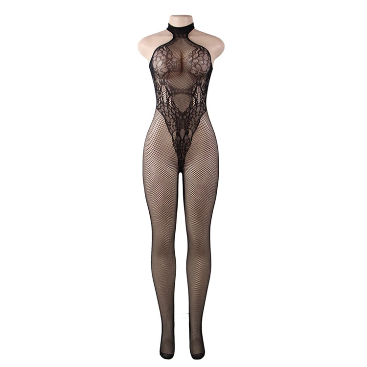 
Plus size halter sexy girl black fishnet fashion bodystocking 
