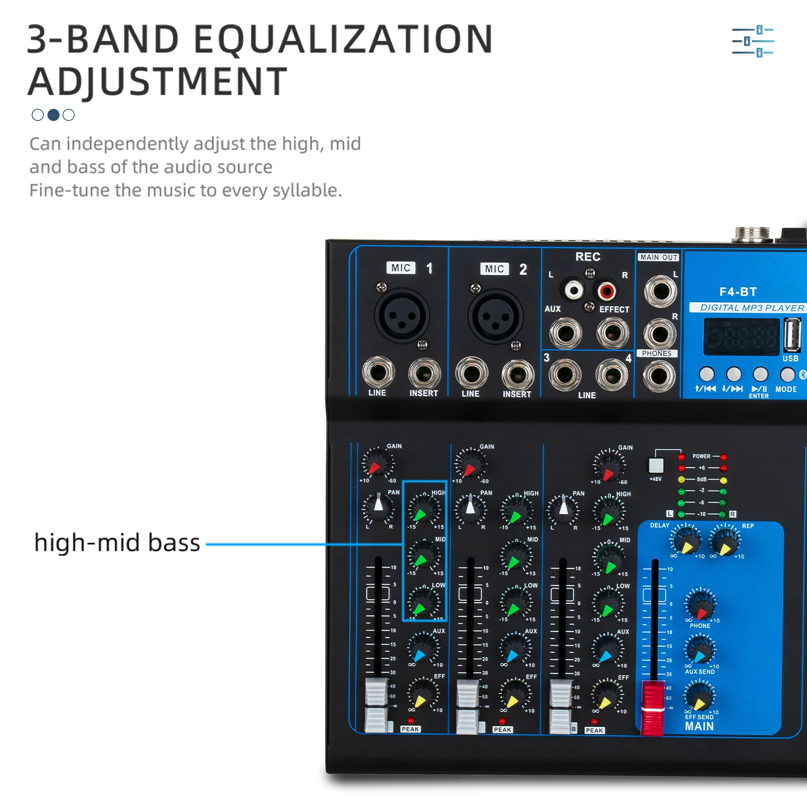 F4 профессиональный сценический диджейский контроллер/аудио консоль микшер цифровой MP3 Bluetooth Запись 4-канальный звуковой для живой студии