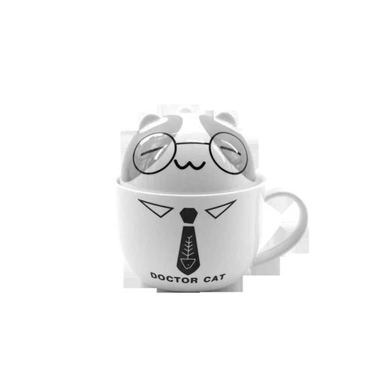 
Ins Creative Cartoon Cat Ceramic Cup Mug Simple Couple Drinking Breakfast Coffee Cup with Lid 