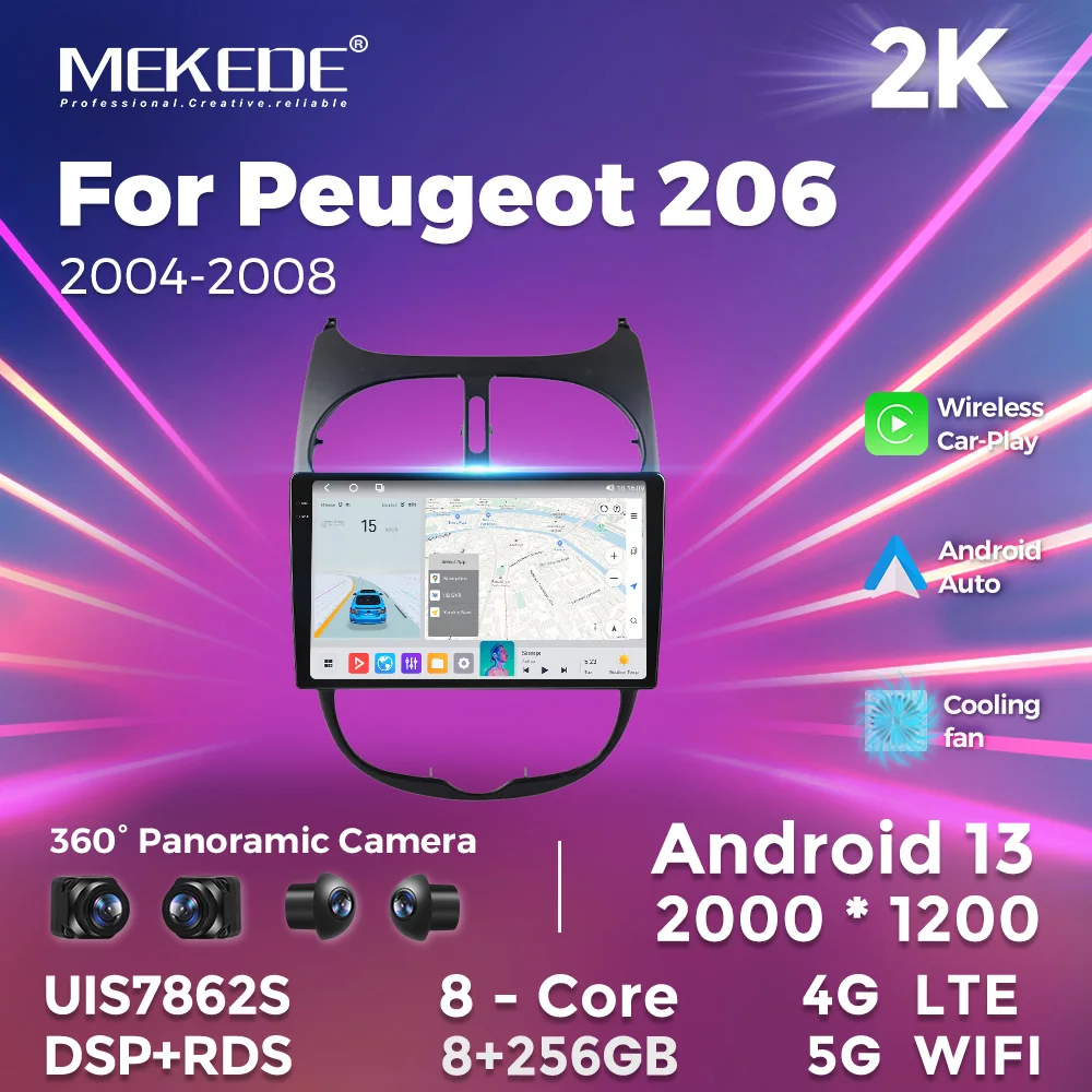 Автомагнитола MEKEDE MS Android gps-навигация 8 ядер ГБ 256 для Peugeot 206 2004 2008 ADAS DVR TPMS