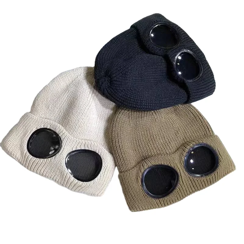 Wholesale New Fashion Winter Warm Single-cuff Knitted Hats Thicken Lined Sports Acrylic Glasses Beanies Stripe Warm Winter Hat