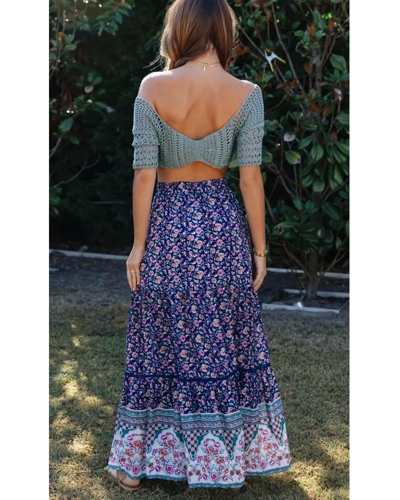 Red Bohemian Print Woman Skirts Casual printed holiday long skirt summer elegant ladies printed bottoms Rayon Maxi Skirt