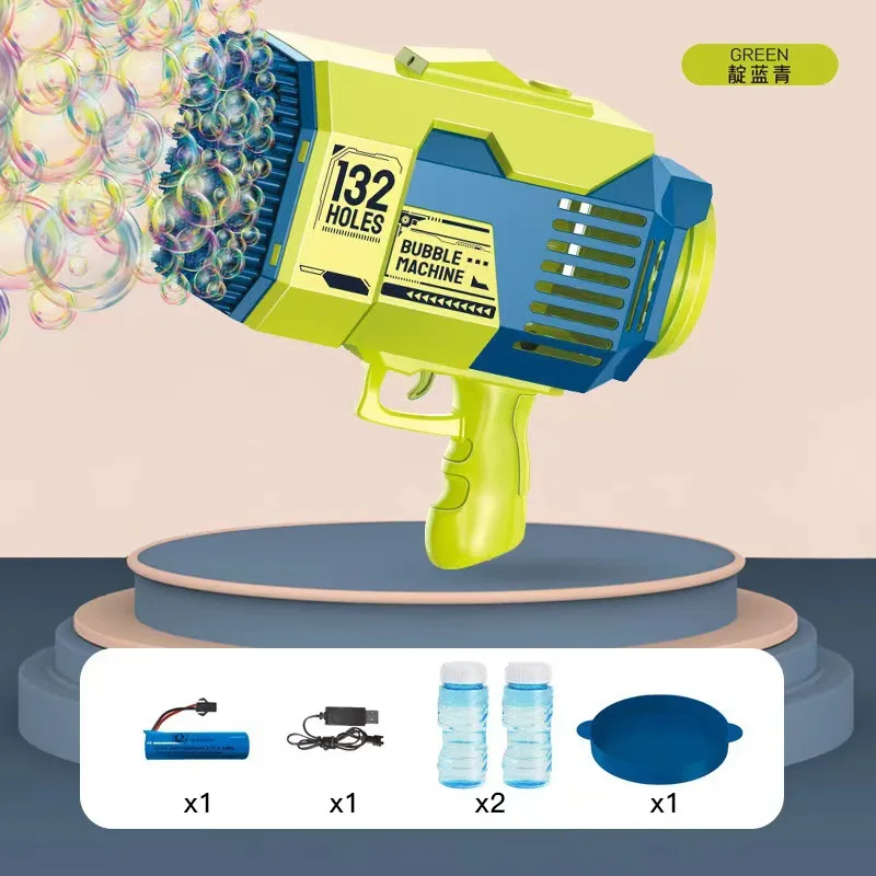 Summer toy Electric Bubble Gun Machine 132-Hole Rocket Launcher with Light up Feature ABS Plastic Toys for Kids
