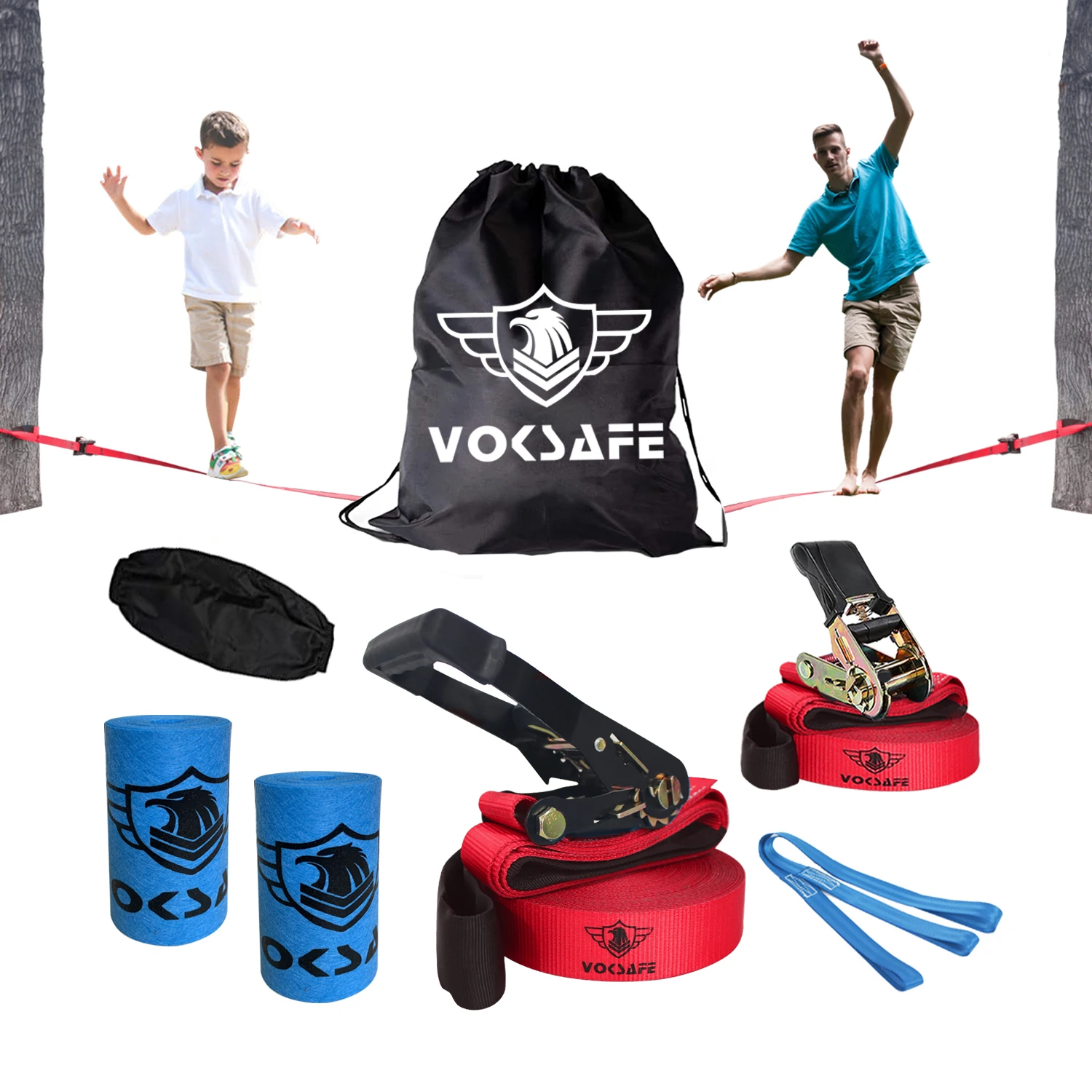 Outdoor sports balance game fitness ninja slackline kit with ratchet and loops