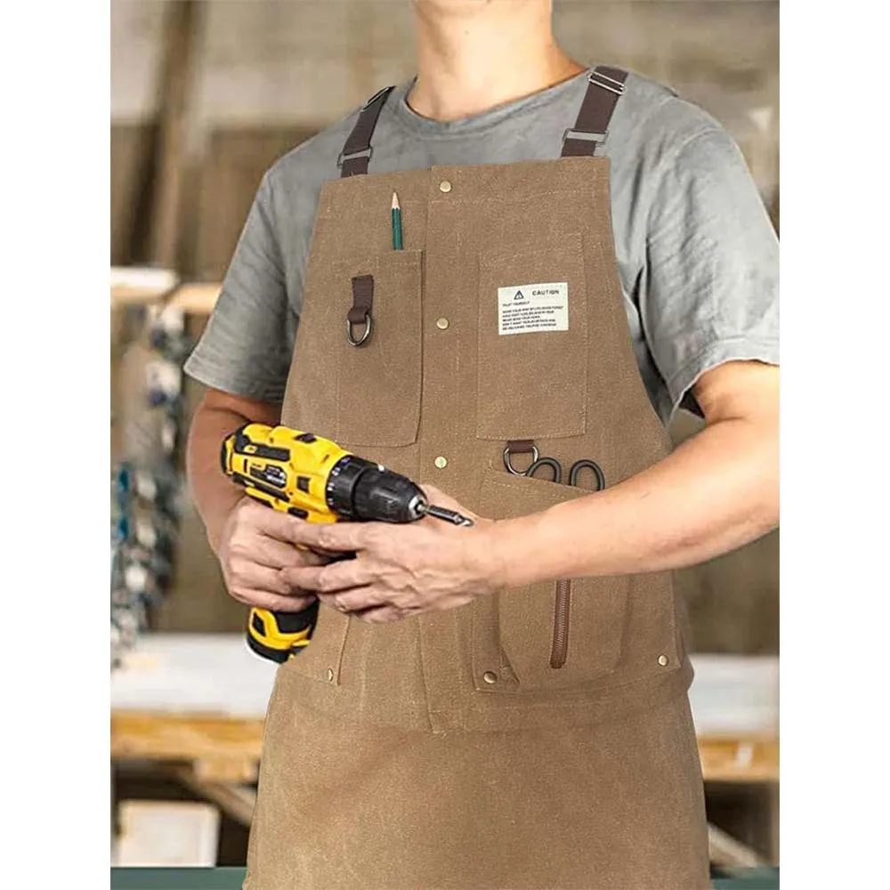 Handmade Craftsman Double Shoulder Washable Canvas Apron Luxury Coffee Restaurant Milk Tea Barber Waiter, Male
