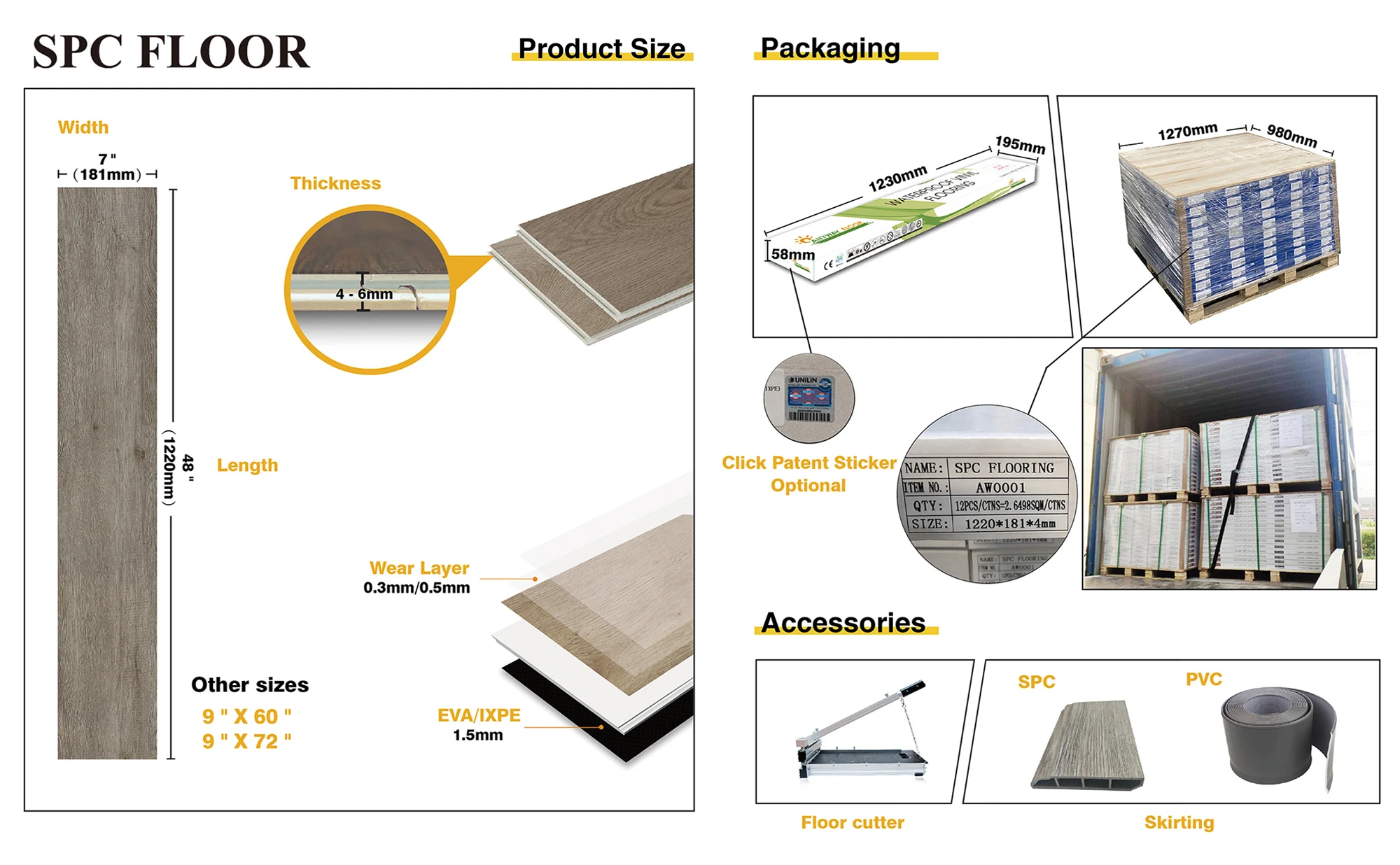 4mm Hybrid Click Lock Waterproof 6mm Pisos Spc Vinyl Floor Vinil Suelo En Click De Pvc Piso Vinilico Spc Click
